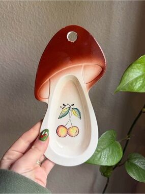 Vintage Mushroom With Cherries spoon rest